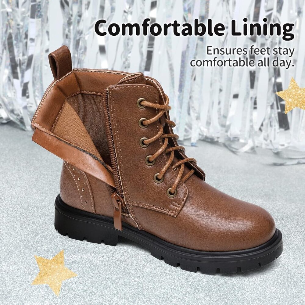 🆕Dream Pairs Boys Girls Brown Side Zipper Combat Thermoplastic Elastomers Boots - Picture 3 of 6